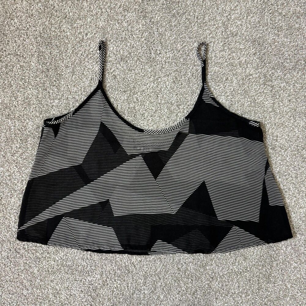 Volcom Strangler Cami Top Womens Small Black White Geometric Sheer Cropped